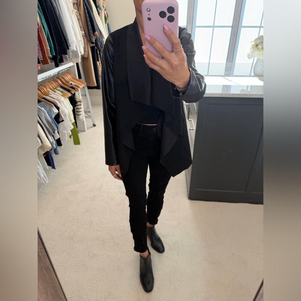 fab'rik Black Women's drape Jacket with Faux Leather Sleeves New - Picture 5 of 7
